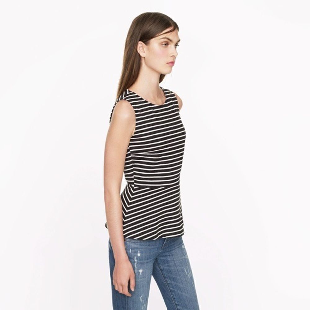 J Crew Peplum Top Black White Stripe
